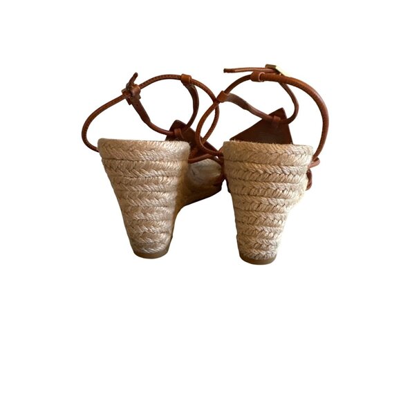 Tory Burch Leather Espadrille Wedge Sandals Brown Size 7.5 Boho Coastal - Picture 3 of 7